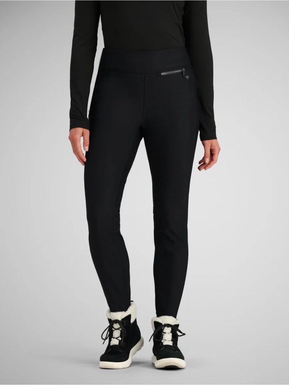 Obermeyer Black Slim Thermal Leggings with Zip Pocket